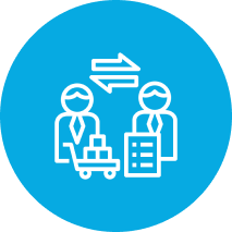 Two professionals exchanging documents and ideas in a business setting.